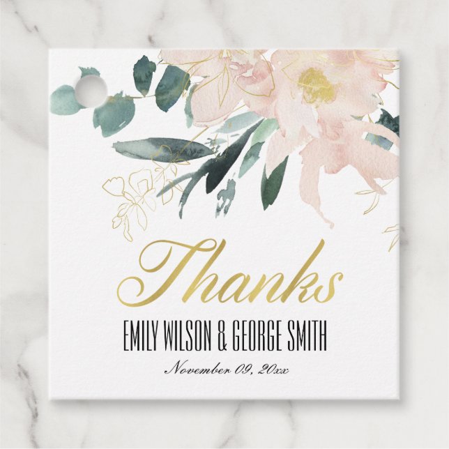 ÉTIQUETTES CADEAU SOFT BLUSH FLORAL BUNCH EAU COULEUR MARIAGE MERCI (Devant)