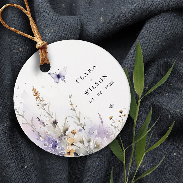 Étiquettes Cadeau Soft Lilac Fleur sauvage Butterfly Garden Mariage (Créateur téléchargé)