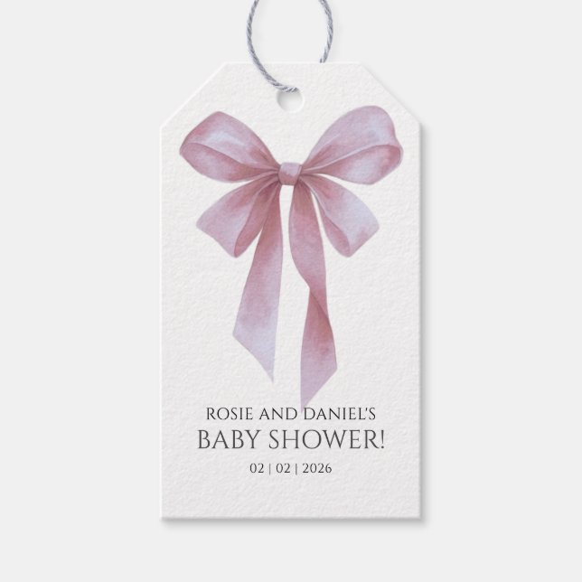 Étiquettes-cadeau Soft Pink Bow Girl Baby Shower Welcome (Devant)