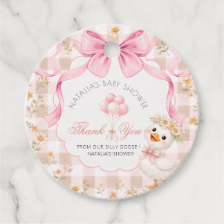 Étiquettes Cadeau soft pink gingham Silly goose Bow Baby Shower