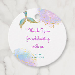 Étiquettes Cadeau Soif splash mermaid anniversaire merci