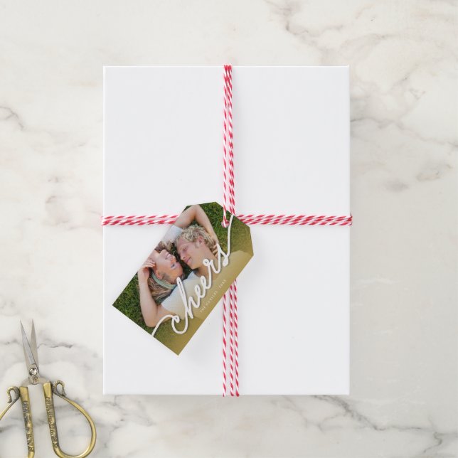 Étiquettes-cadeau Soirée Calligraphie Script Gold Ombre Photo Holida (With Twine)