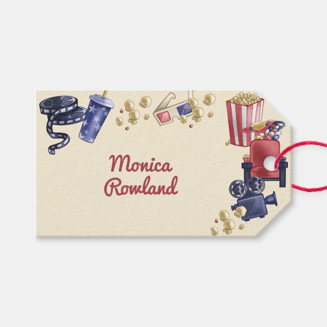 Étiquettes-cadeau Soirée cinéma anniversaire pour enfants (Devant (Horizontal))