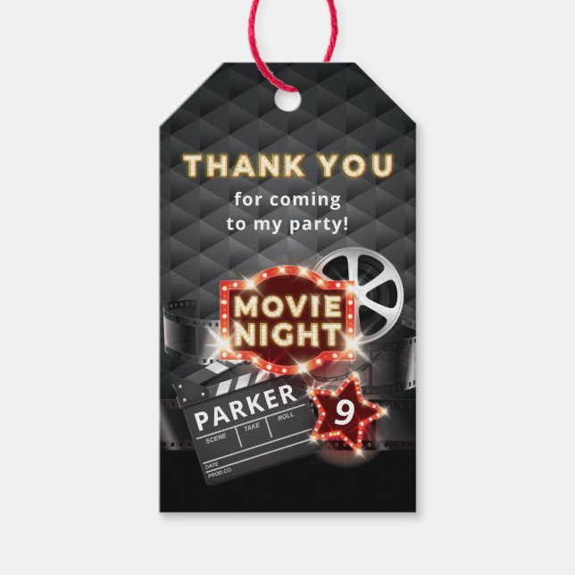 Étiquettes-cadeau Soirée cinéma Luxe Anniversaire Merci (Devant)
