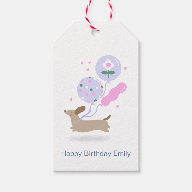 Étiquettes-cadeau Soirée d'anniversaire personnalisée de Dachshund (Devant)