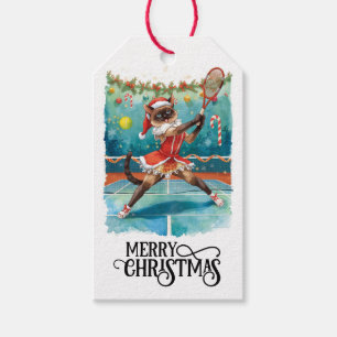 Étiquettes-cadeau Soirée de Noël de tennis avec joueurs de chat