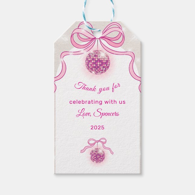 Étiquettes-cadeau Soirée de Noël des Filles Disco Rose (Devant)