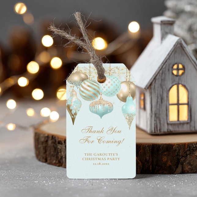 Étiquettes-cadeau Soirée de Noël Elegant Aqua Gold (Elegant Aqua Gold Ornaments Christmas Party Gift Tags)