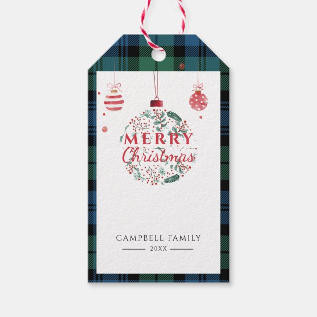Étiquettes-cadeau Soirée de Noël programmée Rustic Campbell Tartan (Devant)