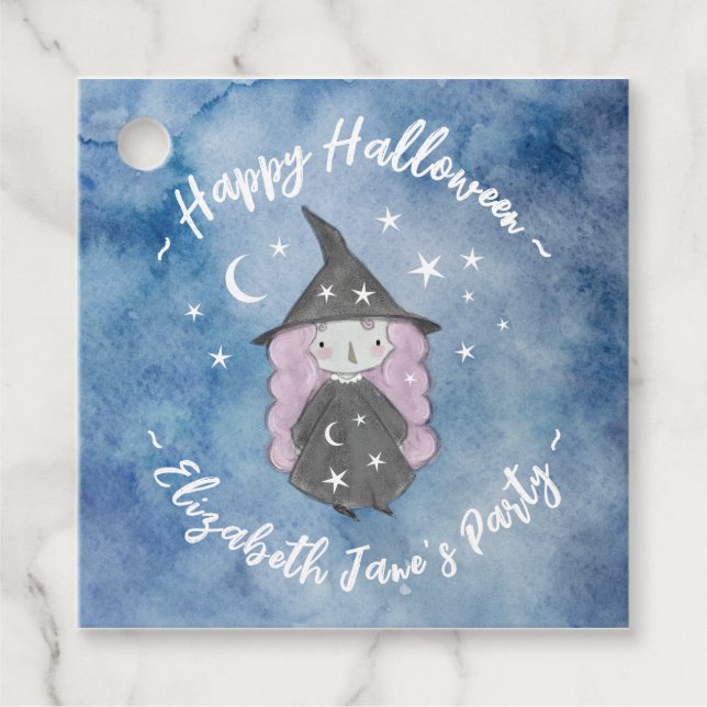 Étiquettes Cadeau Soirée d'Halloween pour les enfants en petite sorc (Devant)