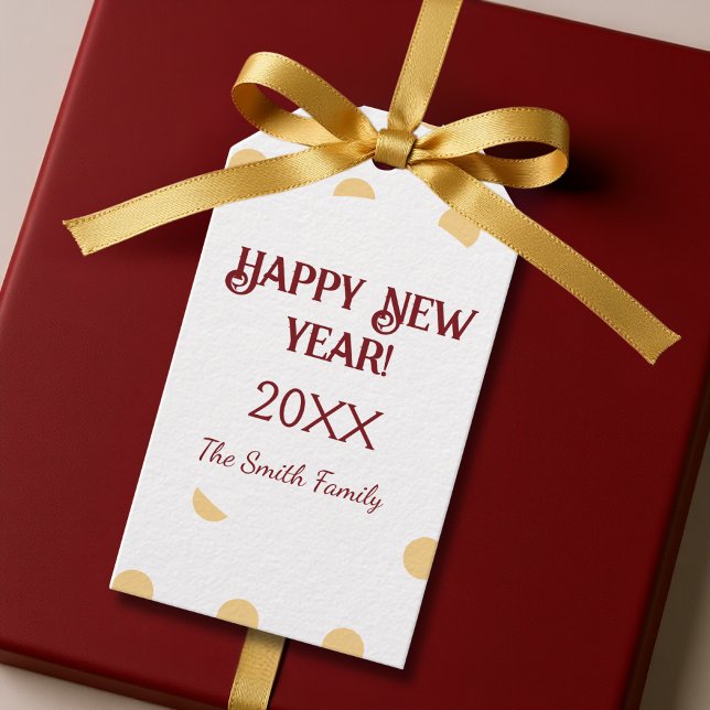 Étiquettes-cadeau Soirée du Nouvel An en or Polka (Polka Gold New Year’s Eve Personalized Holiday Gift Tags)