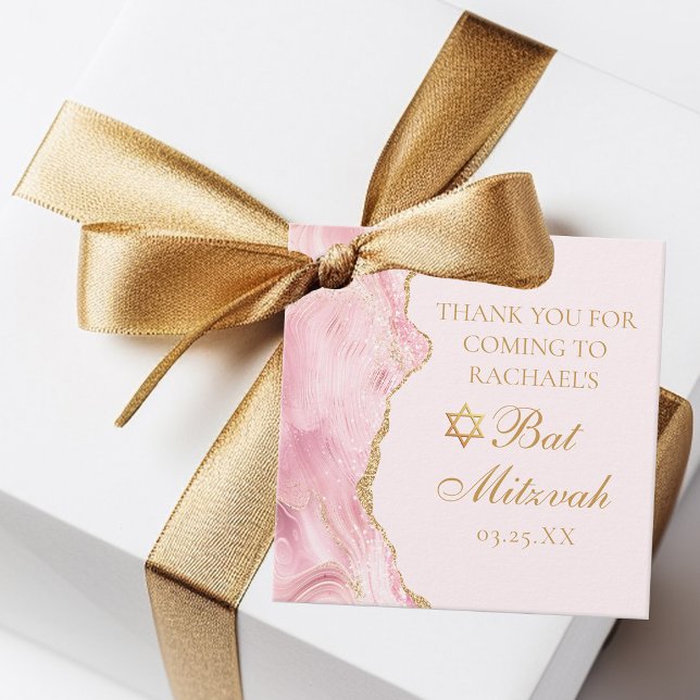 Étiquettes Cadeau Soirée personnalisée Bat mitzvah d'âge rose (Créateur téléchargé)