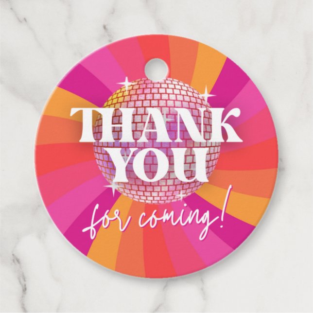 Étiquettes Cadeau Soirée Rétro Disco 70 Merci, SARA (Devant)