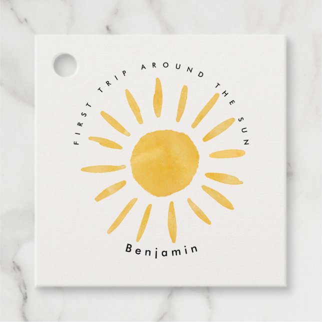 Étiquettes Cadeau soleil 1er anniversaire aquarelle soleil (Devant)