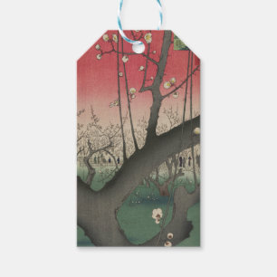 Étiquettes-cadeau soleil couchant japonais pruniers arbres