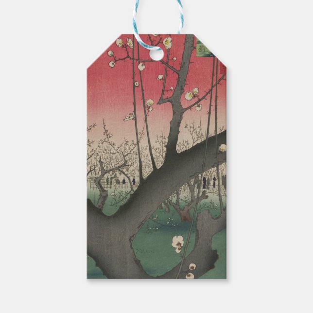 Étiquettes-cadeau soleil couchant japonais pruniers arbres (Devant)