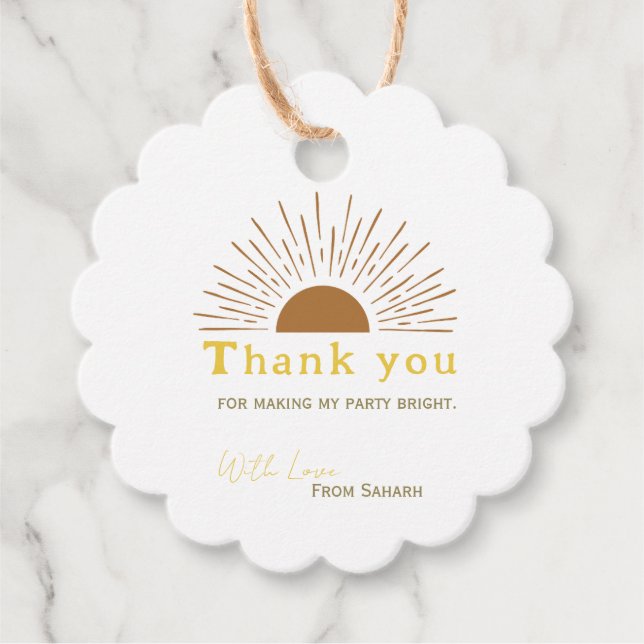 Étiquettes Cadeau Soleil rétro sur Baby shower de Merci personnalisé (Devant)