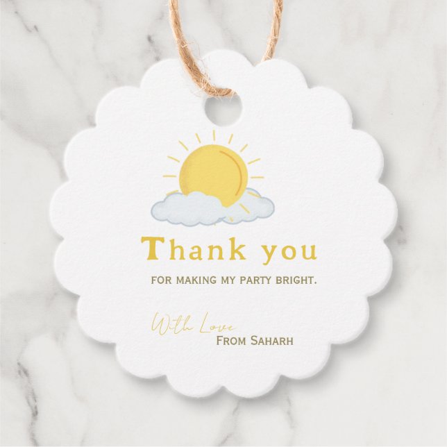 Étiquettes Cadeau Soleil rétro sur Baby shower de Merci personnalisé (Devant)