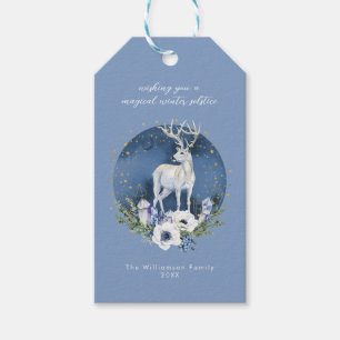 Étiquettes-cadeau Solstice d'hiver Deer Bleu Blanc Noël