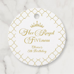 Étiquettes Cadeau Son Royal Fiveness Princesse Or 5 ans