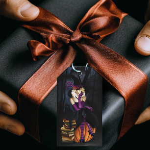 Étiquettes-cadeau Sorcière Blonde Enjouée Citrouille Fantaisie Viole