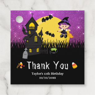 Étiquettes Cadeau Sorcière de fête d'anniversaire d'Halloween violet
