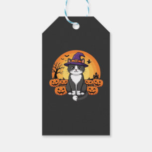 Étiquettes-cadeau Sorcière de Halloween Chat Citrouille Lune Design_
