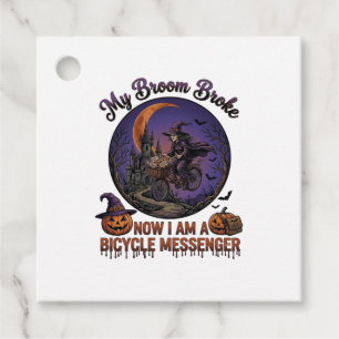 Étiquettes Cadeau Sorcière de messager de vélo cassé balai Halloween
