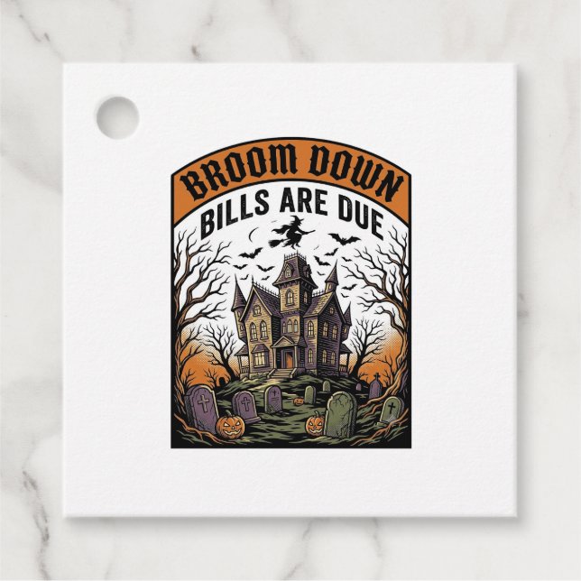 Étiquettes Cadeau sorcière de ramasseur de facture d'Halloween balai (Devant)