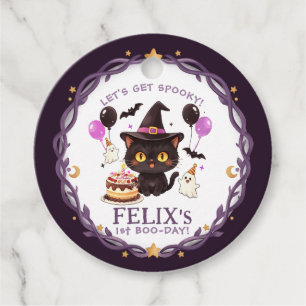 Étiquettes Cadeau Sorcière Mignonne Effrayante Chat Noir Magicien 1e