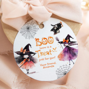 Étiquettes Cadeau Sorcières Boo friandise pour fête d'Halloween