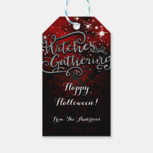 Étiquettes-cadeau Sorcières Rassembler rouge et noir Damas Favoriser