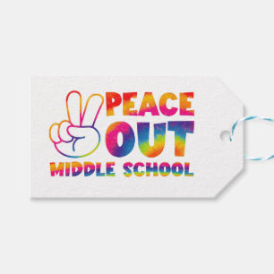 Étiquettes-cadeau Sortez en paix collège Tie Dye Dernier jour d'écol