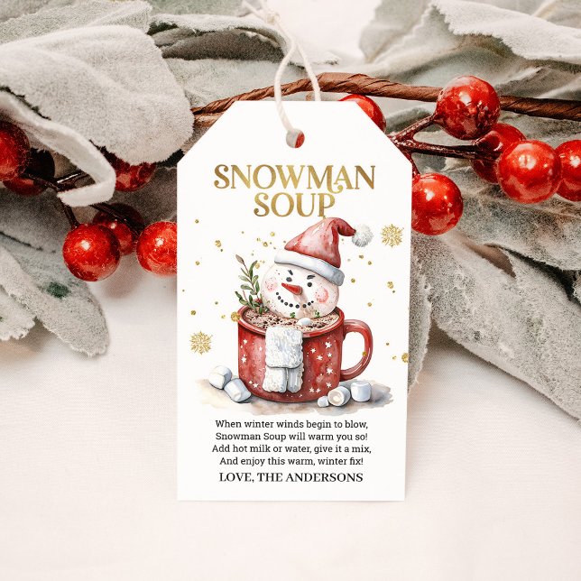 Étiquettes-cadeau Soupe de bonhomme de neige Noël Chocolat chaud Vac (Créateur téléchargé)