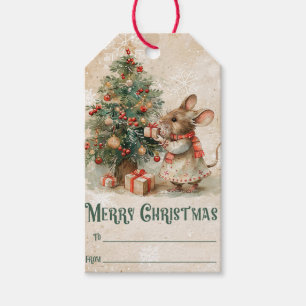 Étiquettes-cadeau Souris/Arbre de Noël Vintage