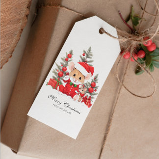 Étiquettes-cadeau Souris de Noël mignonne avec Casquette rouge Perso