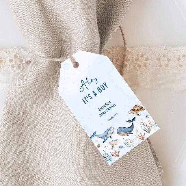 Étiquettes-cadeau Sous la mer Ahoy C'est un Baby shower garçon (Créateur téléchargé)