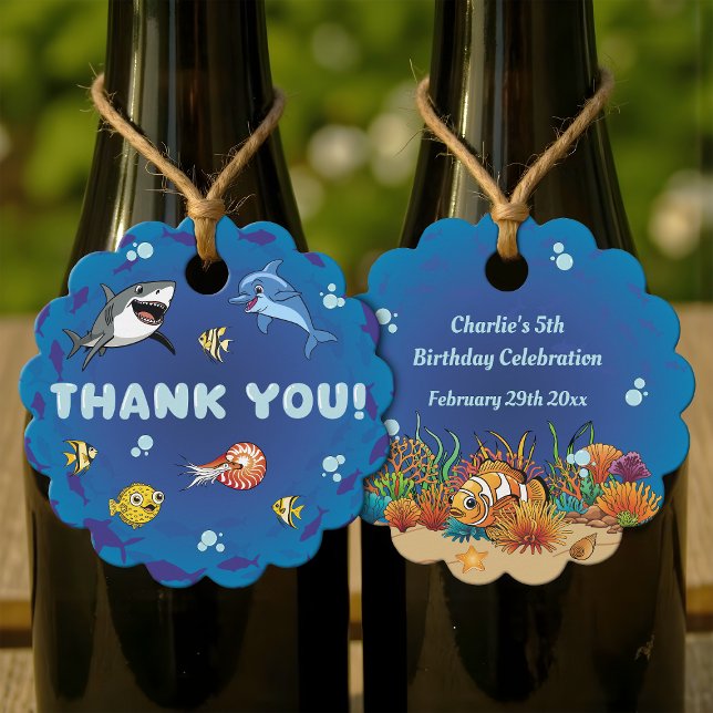 Étiquettes Cadeau Sous la mer Cute Ocean Animals Cartoon Merci (Créateur téléchargé)