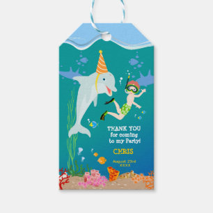 Étiquettes-cadeau Sous la mer dauphins et fête d'anniversaire garçon