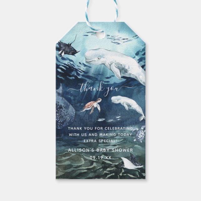 Étiquettes-cadeau Sous la mer | MERCI BABY SHOWER (Devant)