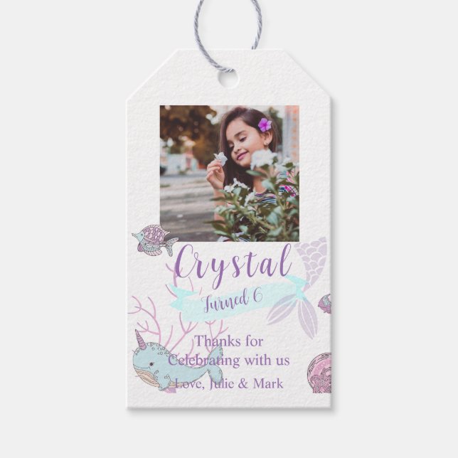 Étiquettes-cadeau Sous la mer, photo de Sirène, 6e anniversaire (Devant)