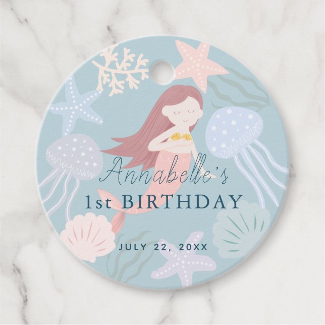 Étiquettes Cadeau Sous la mer Sirène mer Vert Merci d'anniversaire (Devant)