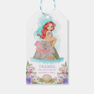 Étiquettes-cadeau Sous la mer Sirène rose et pourpre (Cheveux rouge)