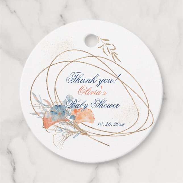 Étiquettes Cadeau Sous le Baby shower d'aquarelle de mer (Devant)
