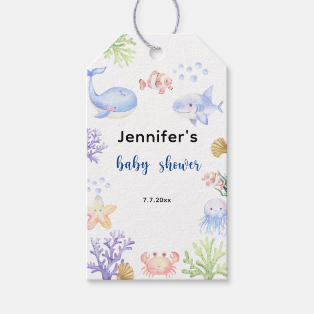 Étiquettes-cadeau Sous Le Baby shower De La Mer Animaux (Devant)