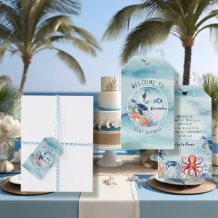 Étiquettes-cadeau Sous le Baby shower des hippocampes de la tortue d