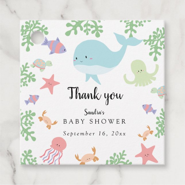 Étiquettes Cadeau Sous le Baby shower marin Cute Kawaii Merci (Devant)