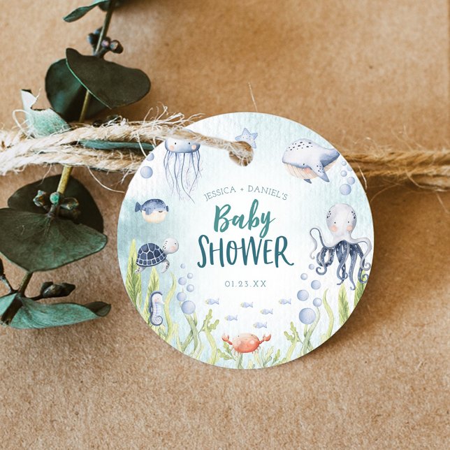Étiquettes Cadeau Sous le Baby shower Océan Mer Cercle Favoriser les (Créateur téléchargé)