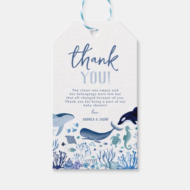 Étiquettes-cadeau Sous le Merci du Baby shower Sea Boy (Devant)