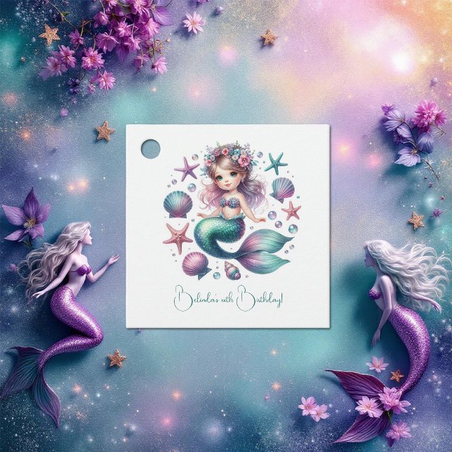 Étiquettes Cadeau Sous le thème de la mer Cute Mermaid Anniversaire (Under the Sea Theme Cute Mermaid Birthday Favor Tags)